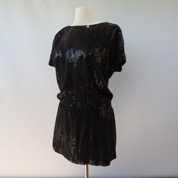 Express Womens Size Small Black Sequin Blouson Mini Dress - Picture 1 of 15